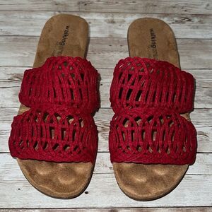WALKING CRADLES Red Kudos Cork Wedge Heel Sandals Size 6WW Tiny Pillows Insoles